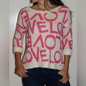 Pink and cream 3/4ths sleeves knit sweater Size L